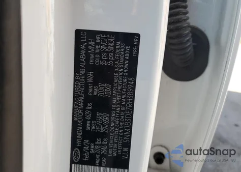 2024 Hyundai Tucson Sel z USA, uszkodzony, nr VIN 5NMJB3DE7RH389948